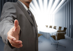 Business man and meeting table background