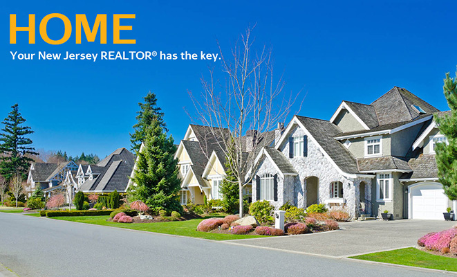 NJ Realtor®: Street of nice suburban homes on a bright, sunny day.