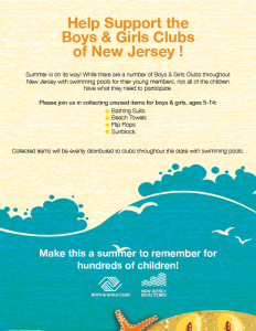 Boys & Girls Clubs: Flyer for collection of swim-related items.